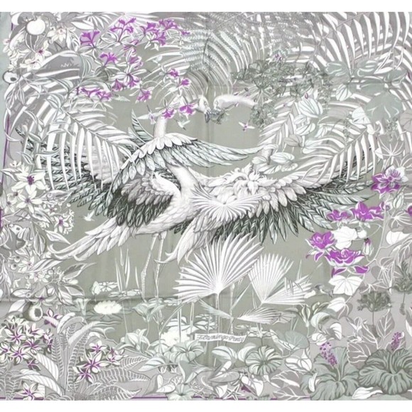 Hermes Carre90 Flamingo Party Scarf Silk Gray System 11759 - Picture 1 of 7
